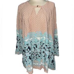 Jodifl dress oversized flare/swing style long sleeves keyhole w/button Sz large